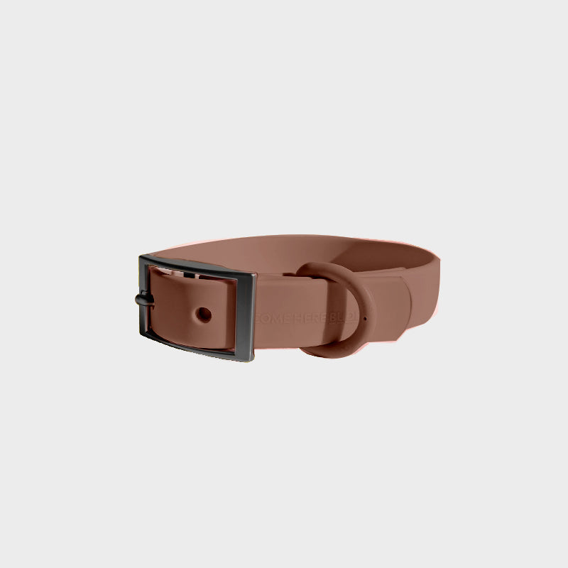 Come Here Buddy durable dog collar in brown, designed for comfort and long-lasting wear