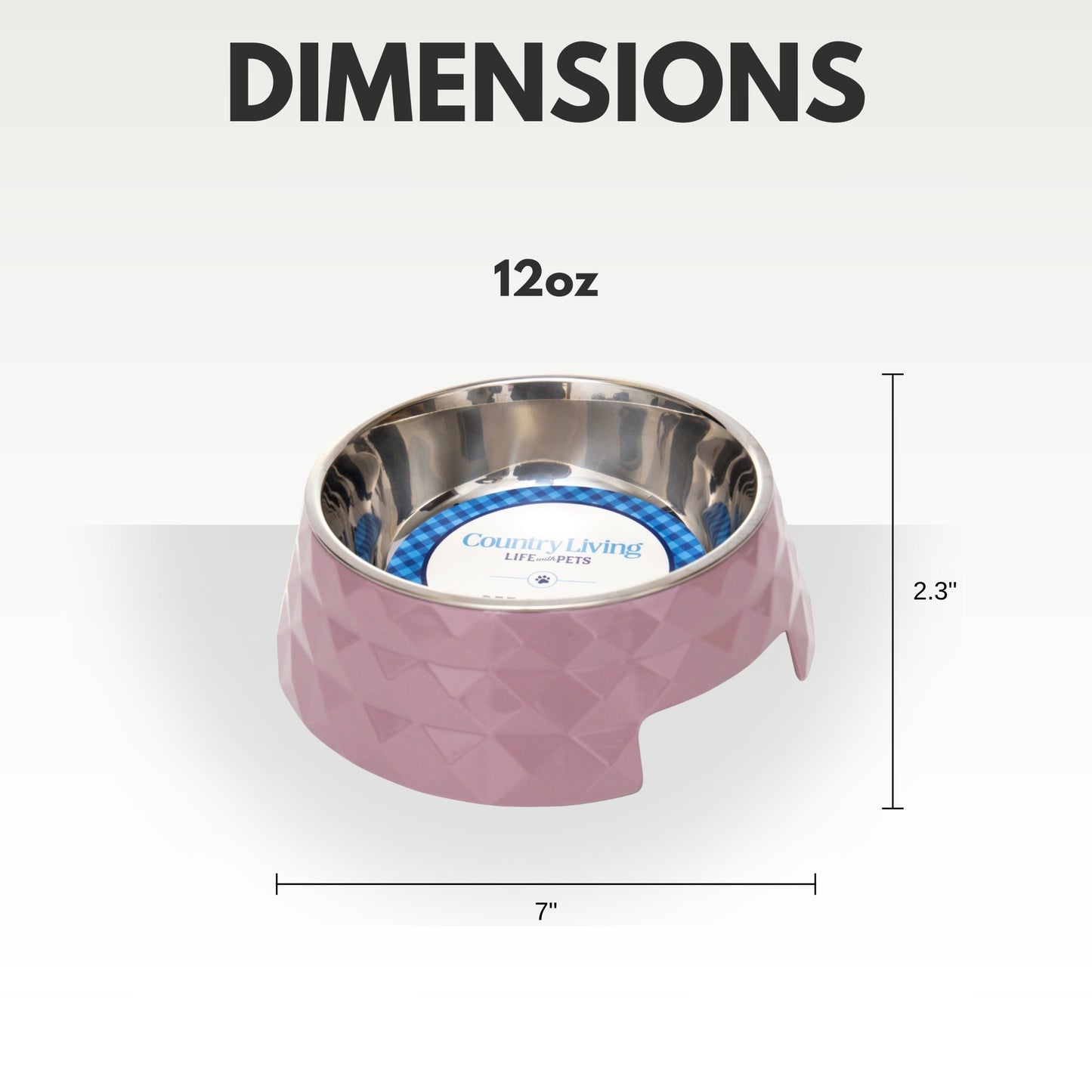 Diamond twill melamine dog bowls in pink with stainless steel inner for stylish pet feeding
