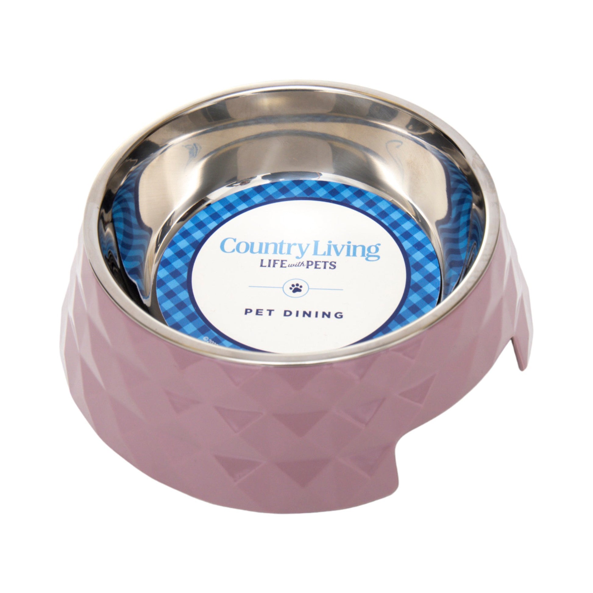 Diamond twill melamine dog bowls in pink with stainless steel inner for pet dining