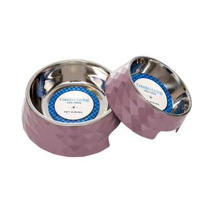 Diamond twill melamine dog bowls with stainless steel inserts for stylish pet dining