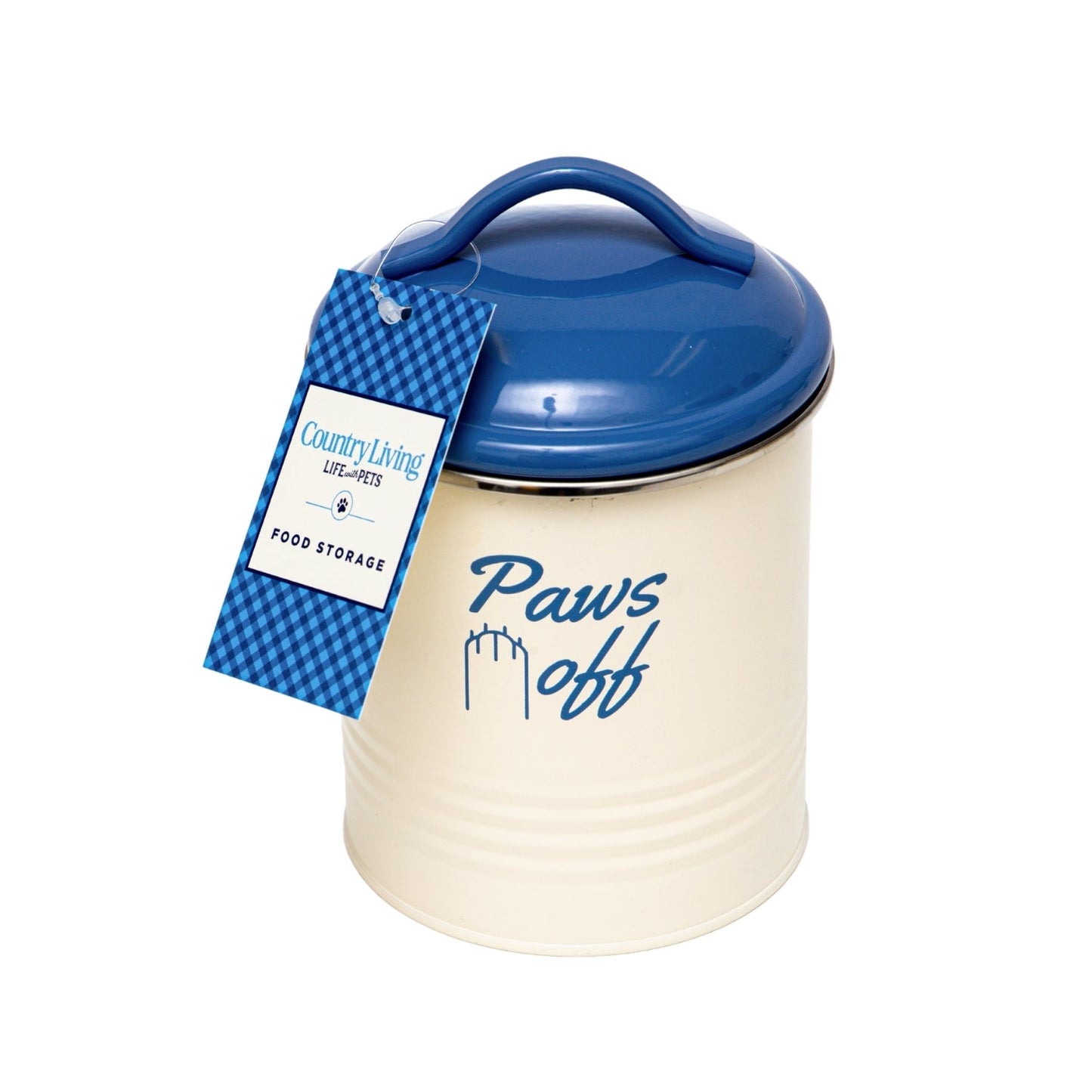 Paws Off Dog Treat Canister Set in Cream and Blue for Pet Food Storage