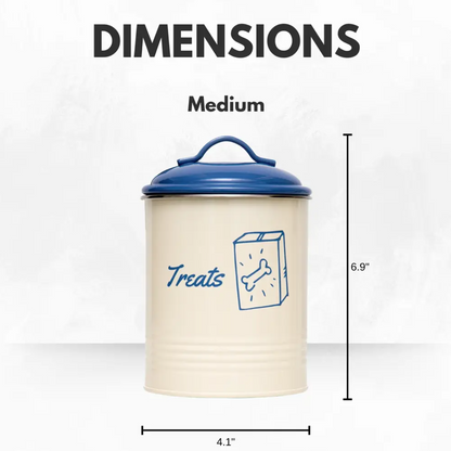 American Pet Supplies dog treat canister set in cream and blue for storing pet treats