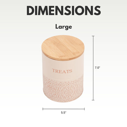 Large American Pet Supplies treat jar with bamboo lid and decorative base dog treat storage canisters
