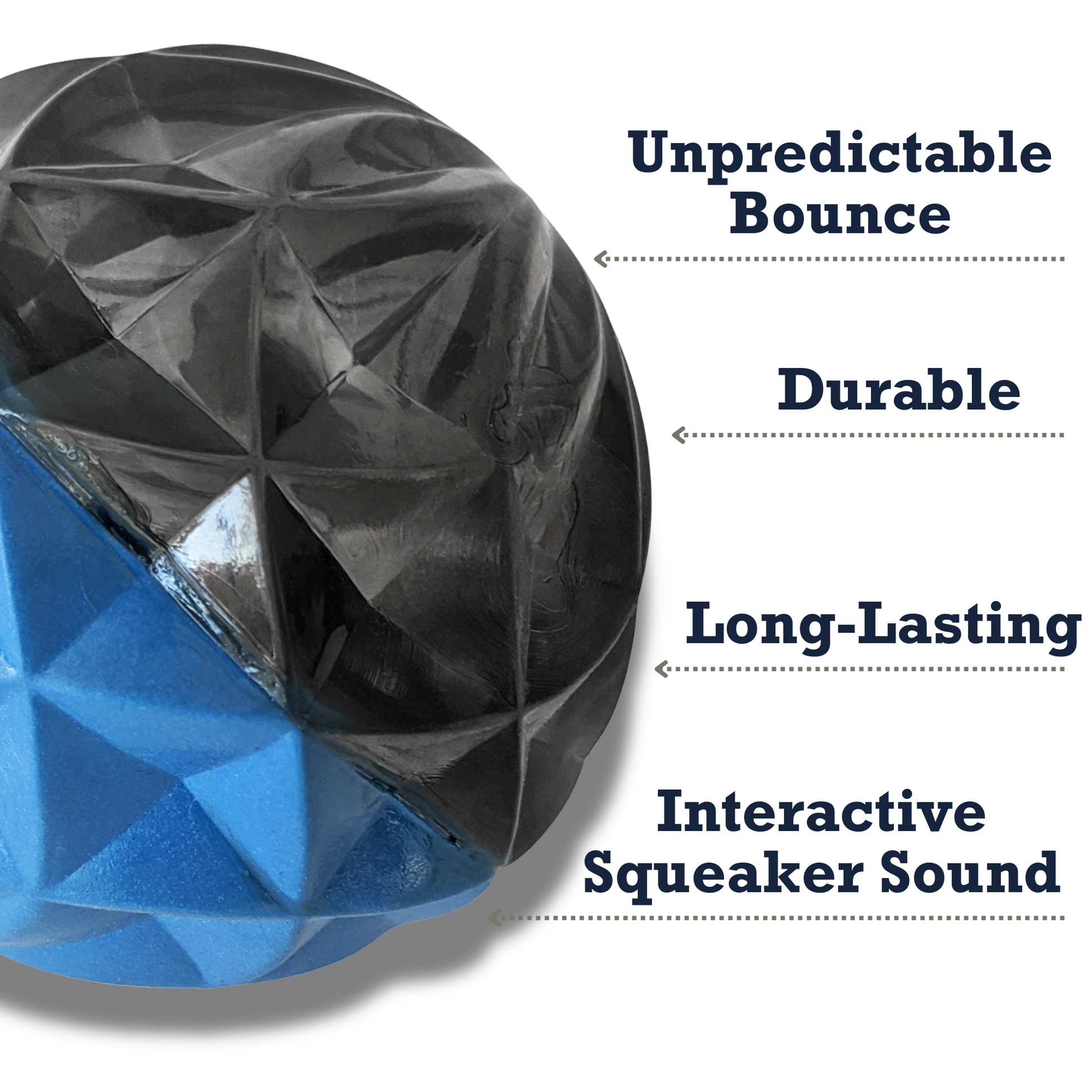 Large geometric dog chew toy featuring a durable design with an interactive squeaker sound