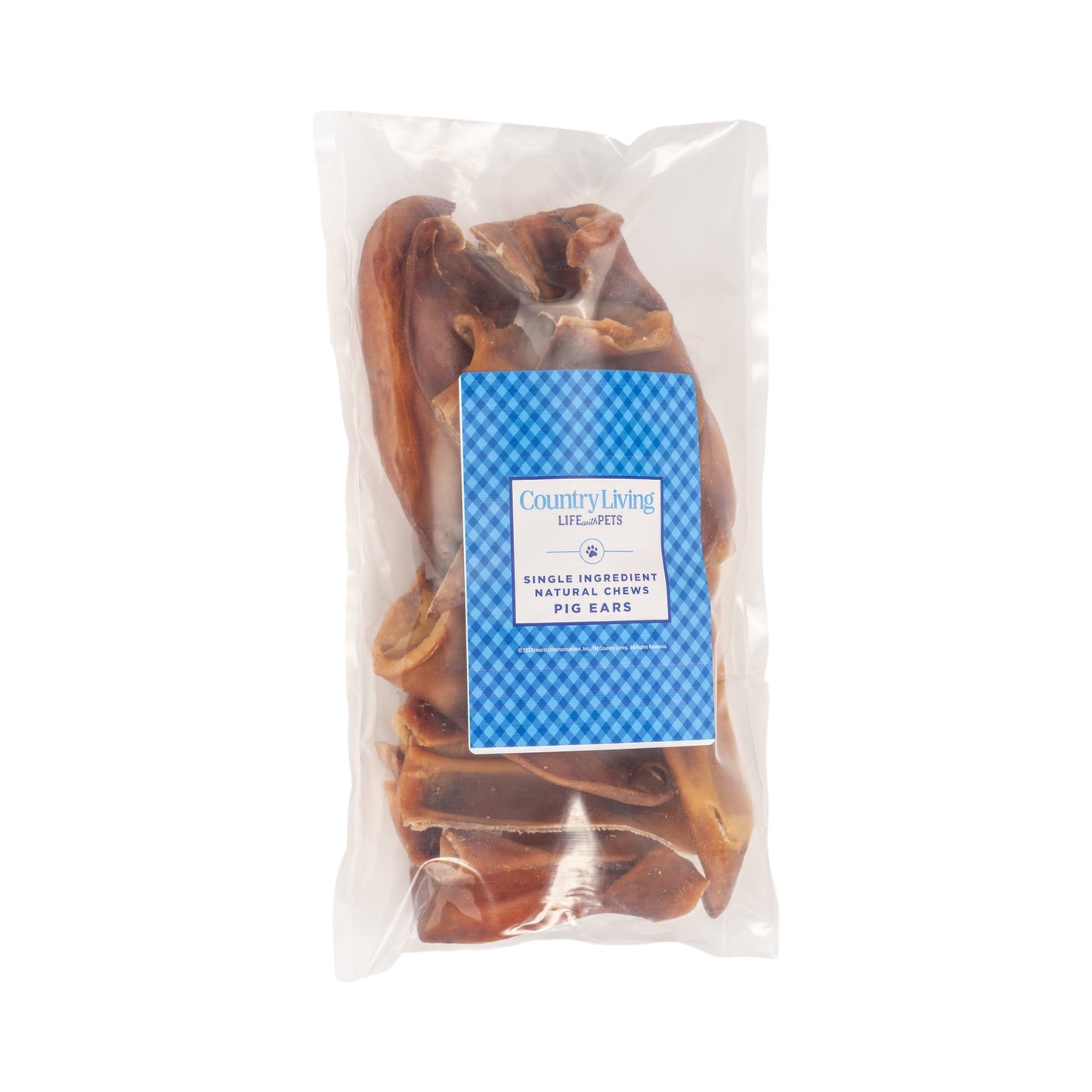 Natural pig ears dog treats in a clear package for healthy dog snacks