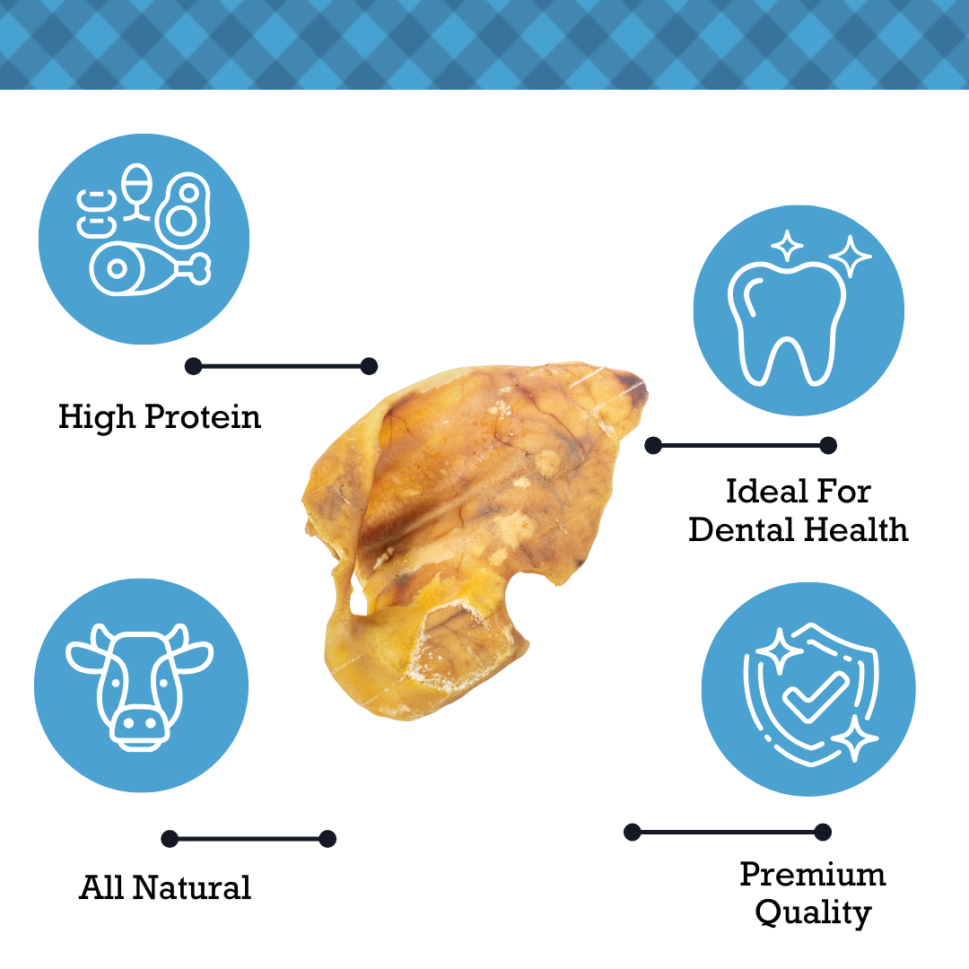 Natural pig ears dog treats rich in protein, promoting dental health and made from premium quality ingredients