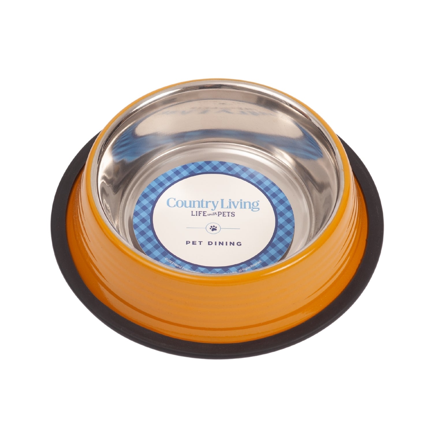 Ribbed non-slip pet bowls set in orange with stainless steel inner for easy cleaning