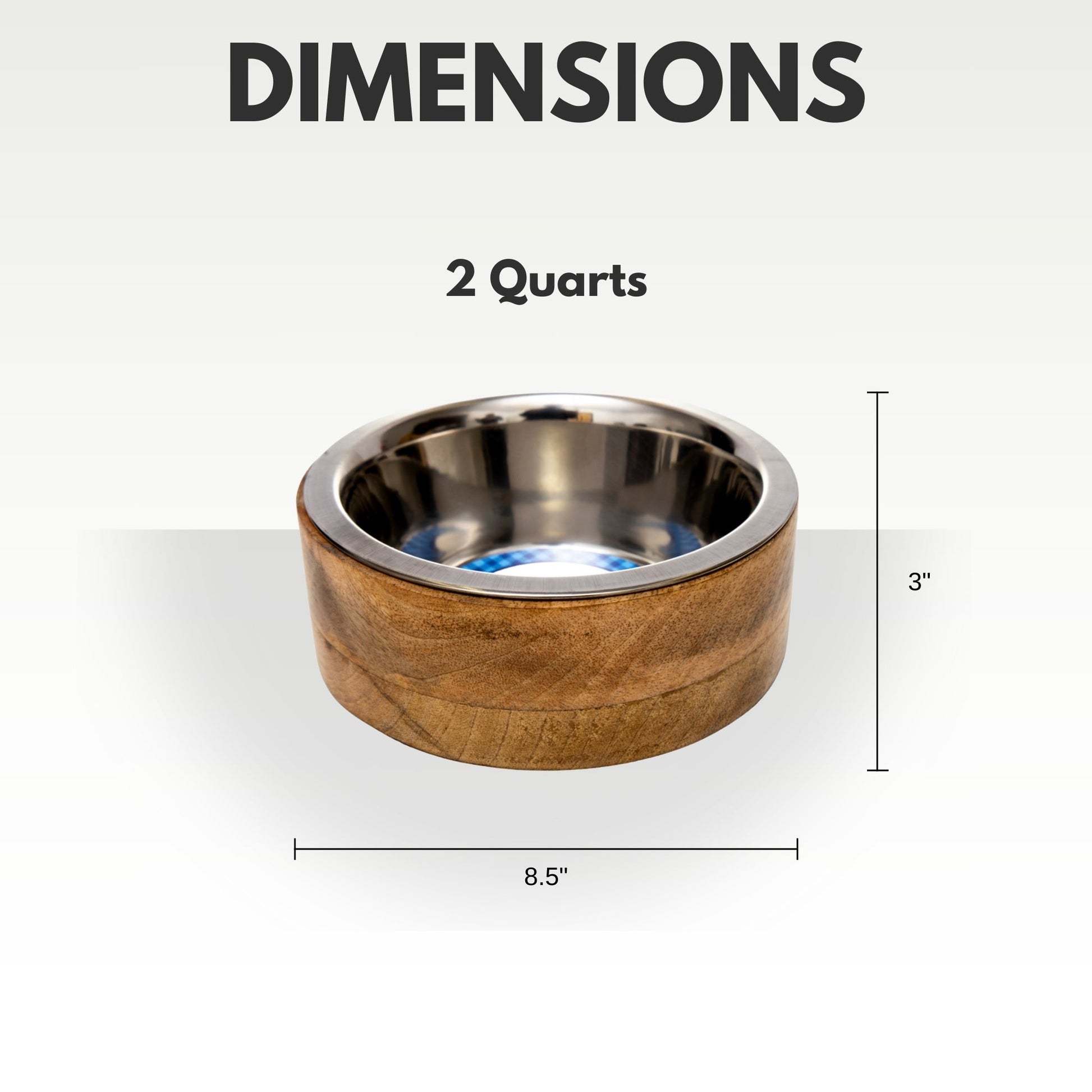 2 quart stainless steel dog bowl with wood holder for stylish pet feeding