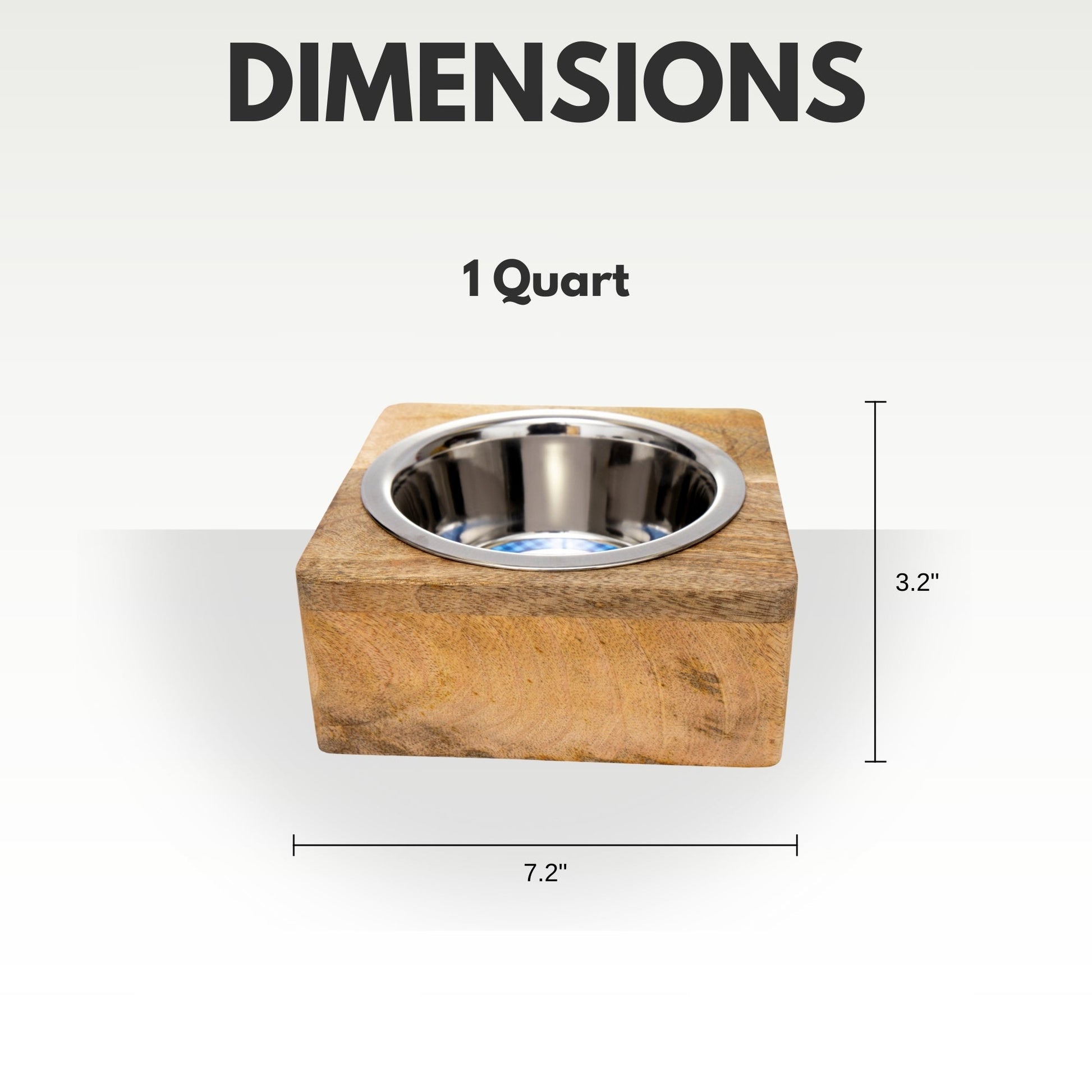 Stainless steel dog bowl with wood holder measuring 7.2 by 3.2 inches for pets