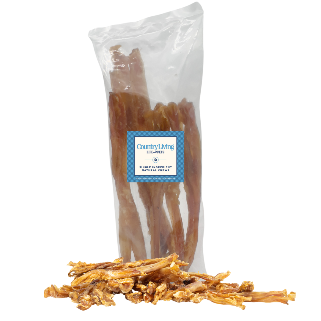 American Pet Supplies all natural beef tendon dog chews in clear resealable package with chews displayed