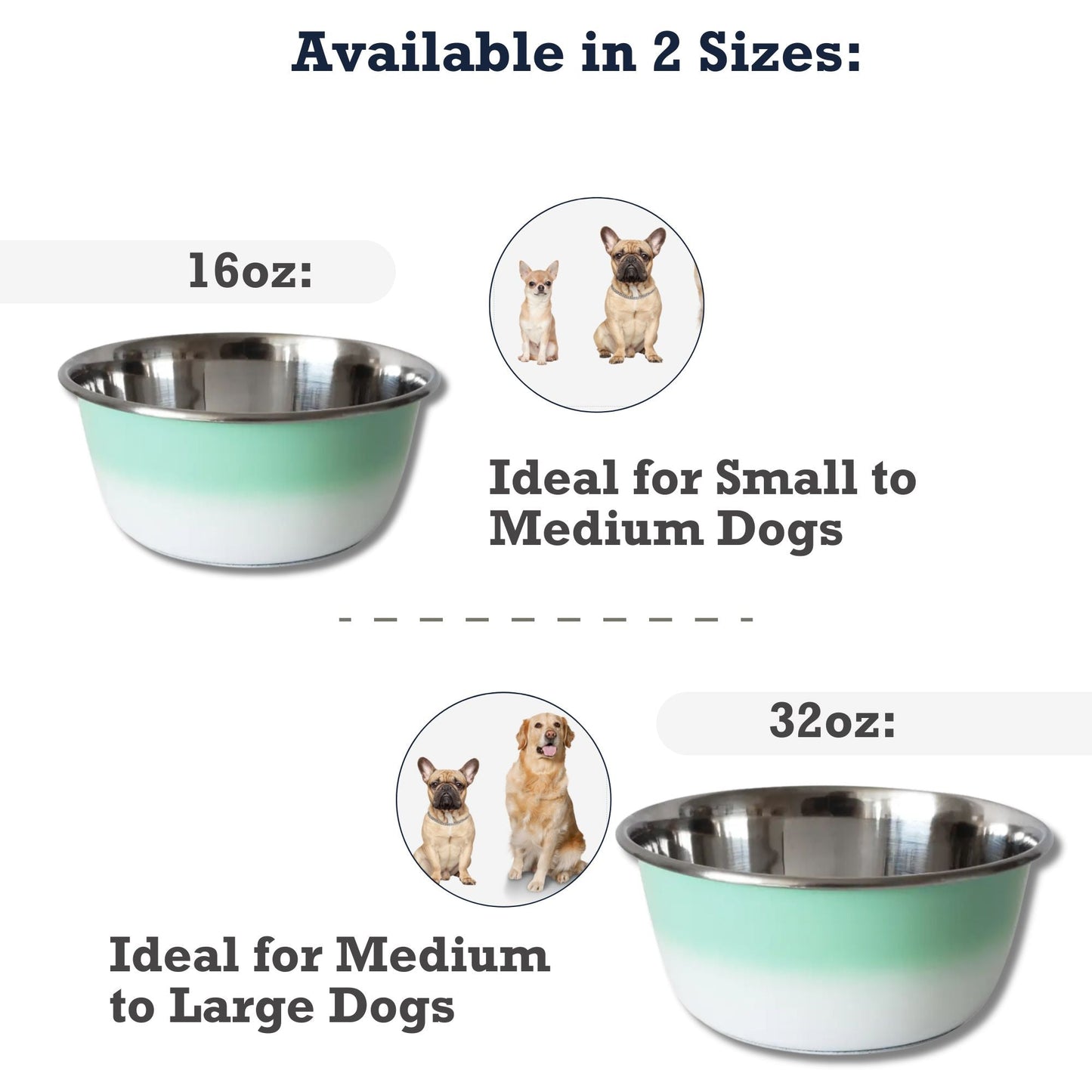 Deep stainless steel dog bowl in two sizes ideal for small to large dogs with a sleek design