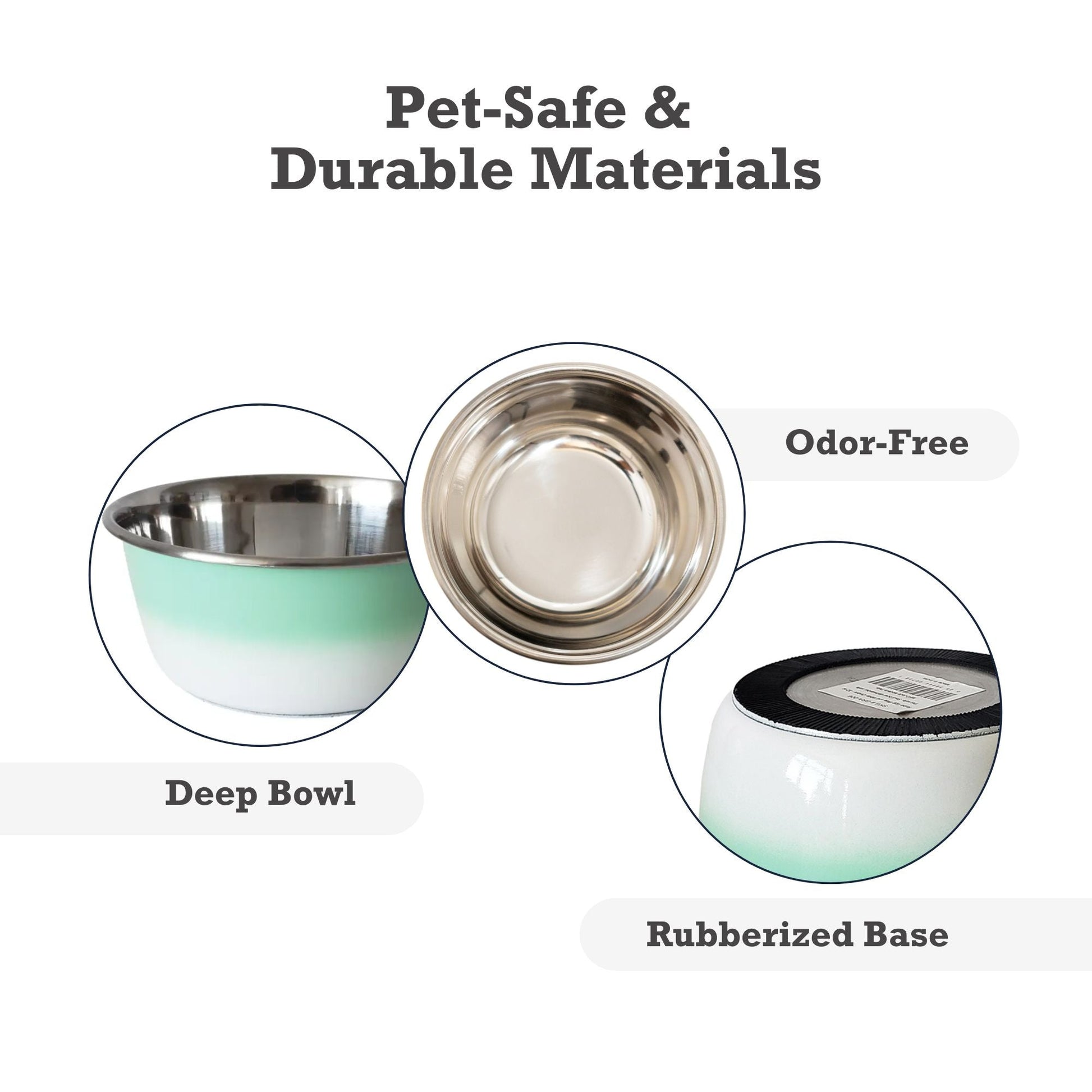 Deep stainless steel dog bowl with rubberized base and odor-free design for pet safety