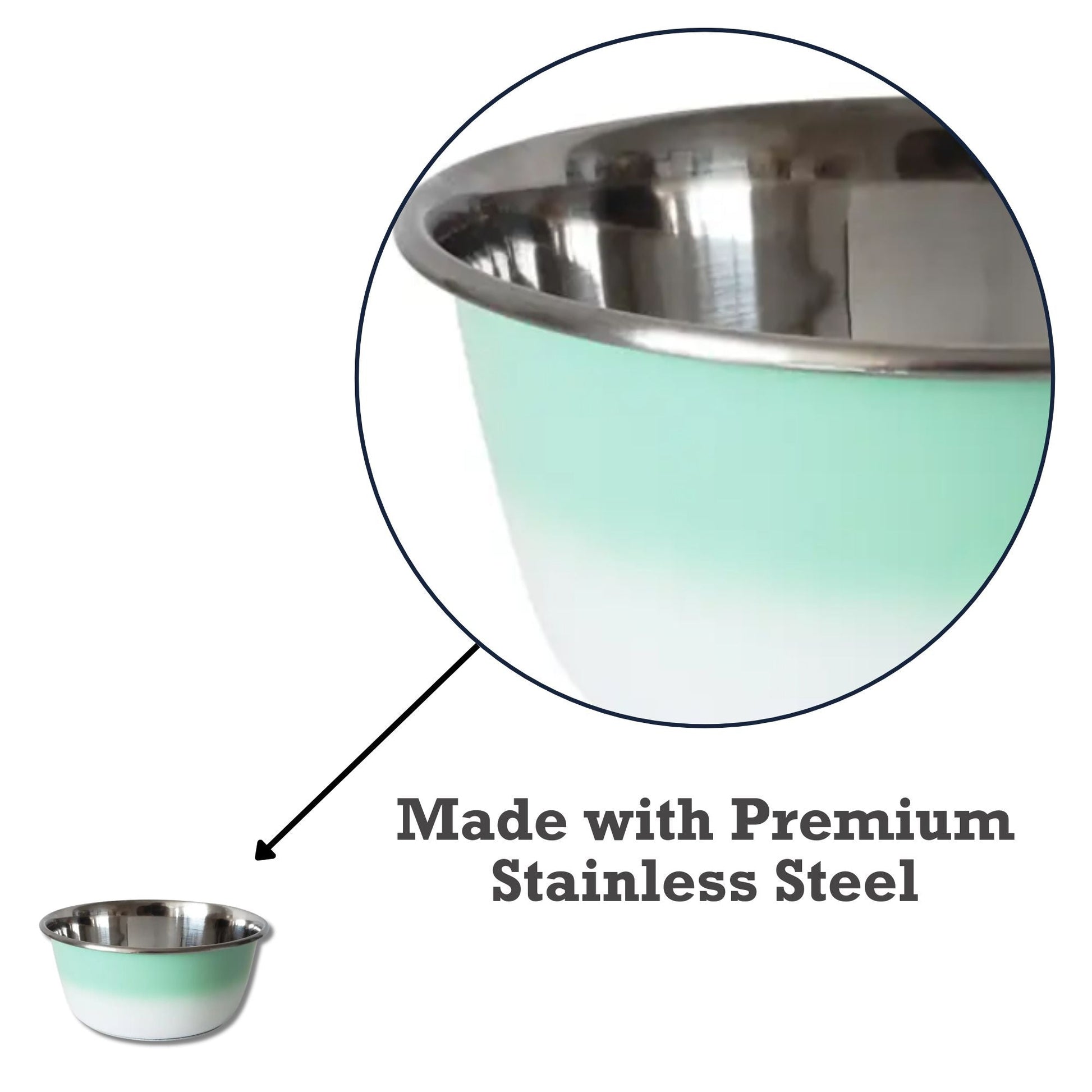 Deep stainless steel dog bowl with a mint green exterior and premium construction for durability