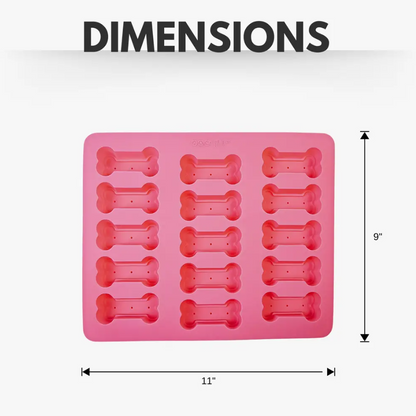 Pink dog bone silicone treat baking tray with 15 bone-shaped molds for pet snacks