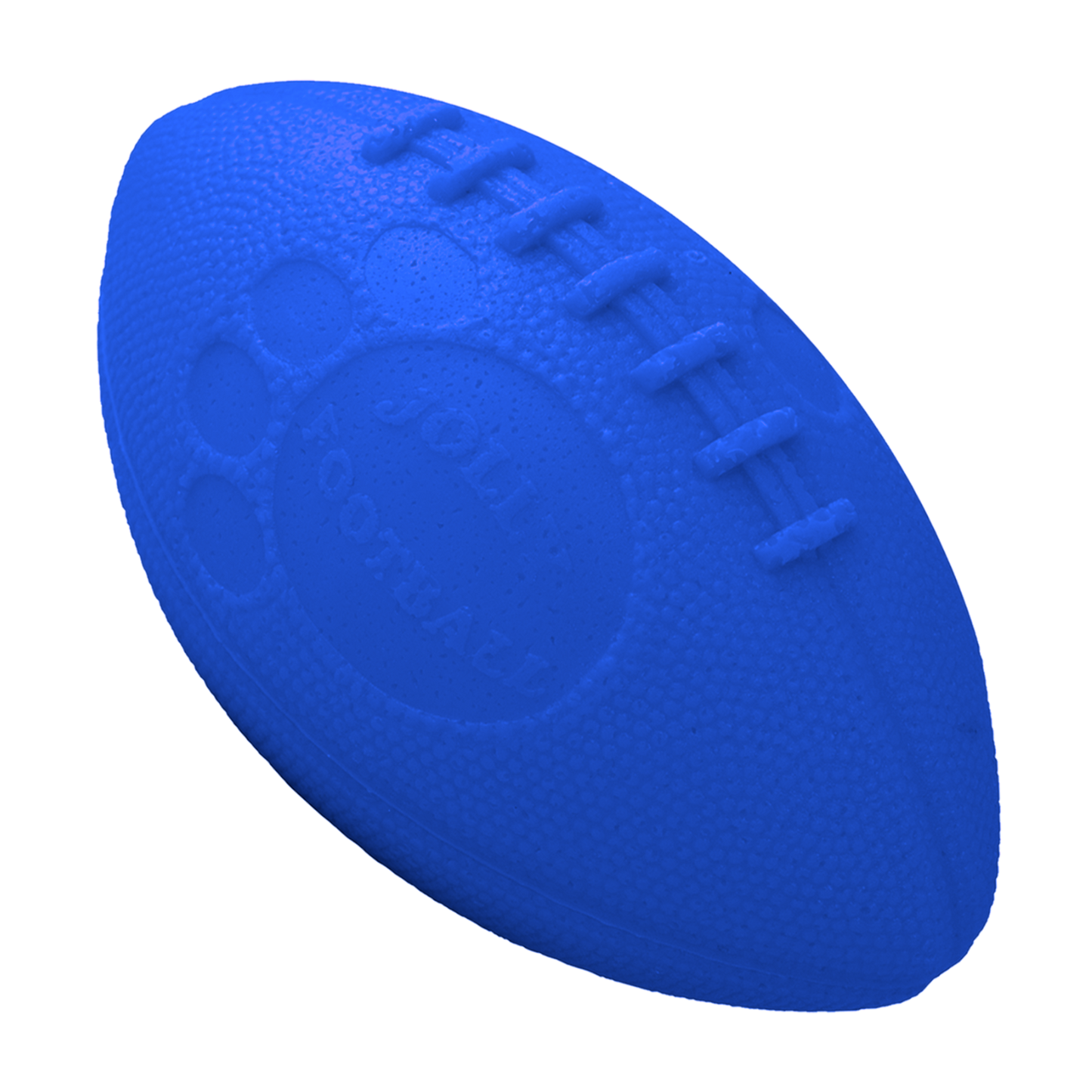 Jolly Pets blue dog football toy designed for outdoor play and durable chewing