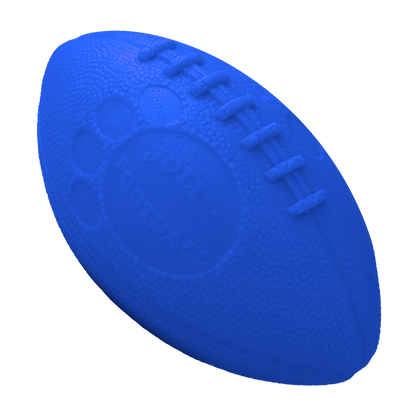 Jolly Pets blue dog football toy designed for outdoor play and durable chewing