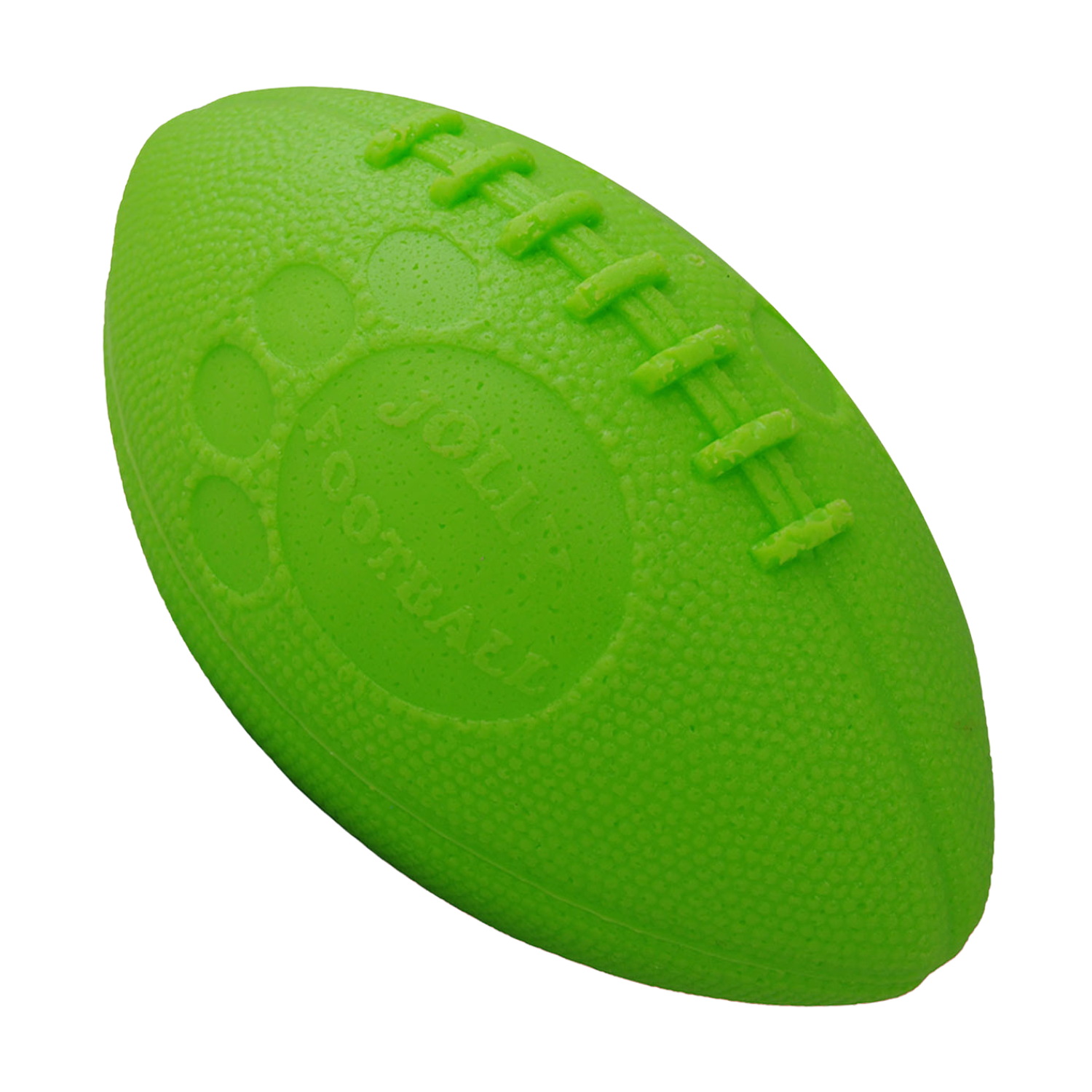 Jolly Pets bright green dog football toy designed for interactive play and safe chewing