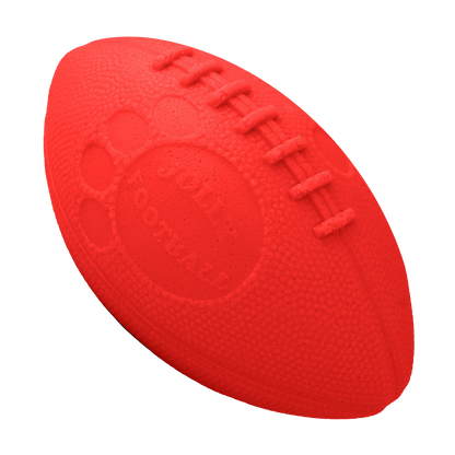 Jolly Pets bright red dog football toy made from durable rubber for interactive playtime