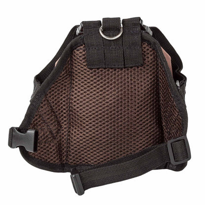 Black mesh dog harness backpack with pockets featuring adjustable straps and metal ring