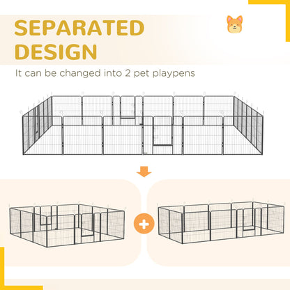 Black metal dog playpen for small and medium dogs with separated design that converts into two playpens