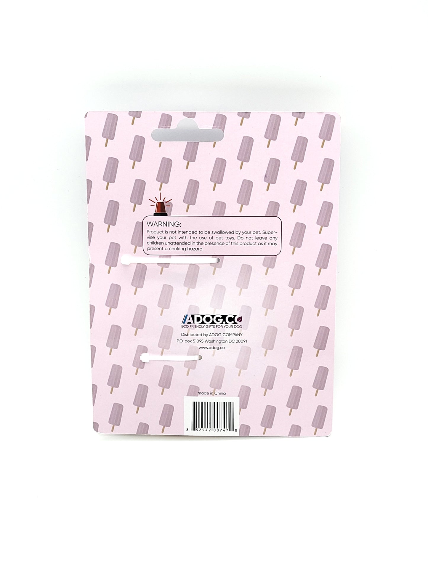 Back packaging of the freezable popsicle dog toy from American Pet Supplies featuring a playful design