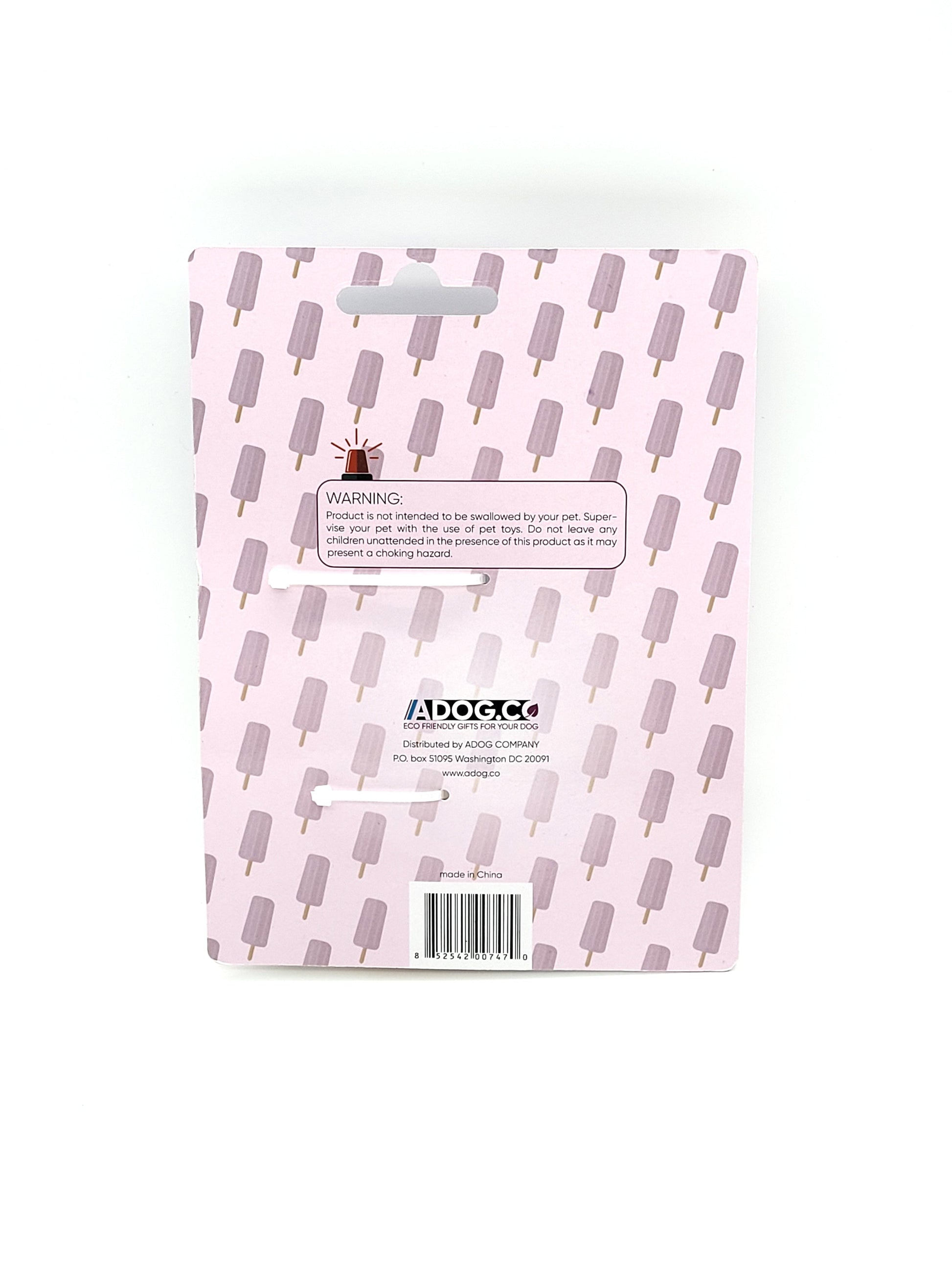 Back packaging of the freezable popsicle dog toy from American Pet Supplies featuring a playful design