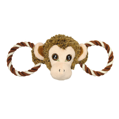 Jolly Pets dog tug toy elephant featuring a fun monkey design with sturdy rope handles