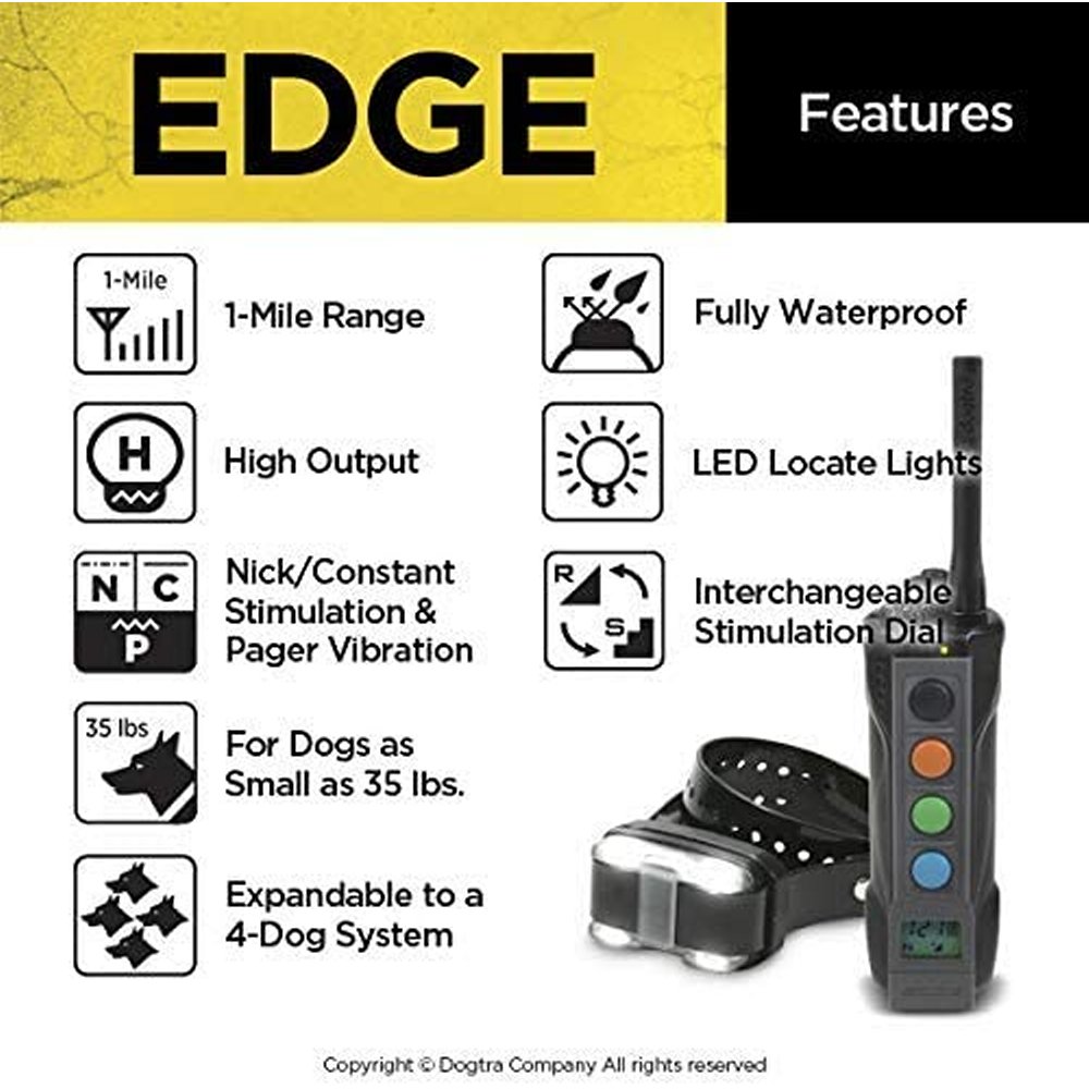 Dogtra Edge 1 mile remote dog trainer collar with waterproof design and LED locate lights