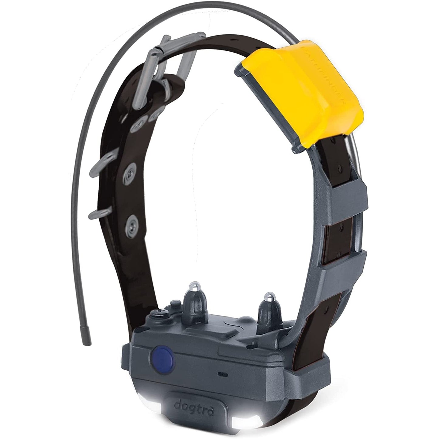 Dogtra GPS dog tracking collar with black strap and yellow GPS unit for pet location monitoring