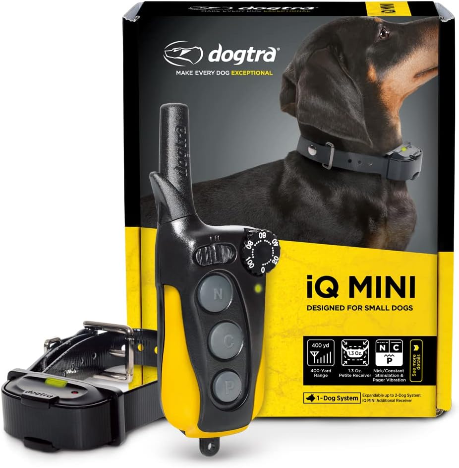 Dogtra IQ MINI dog training collar with remote and receiver for small dogs in black and yellow