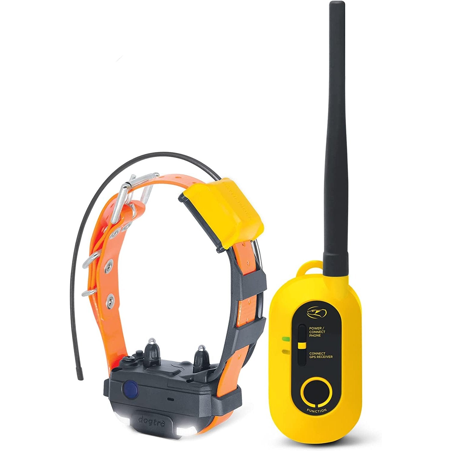 Dogtra PATHFINDER2 MINI review showing orange dog tracking collar and yellow handheld remote