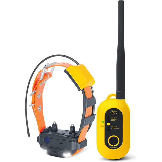Dogtra PATHFINDER2 MINI review showing orange dog tracking collar and yellow handheld remote