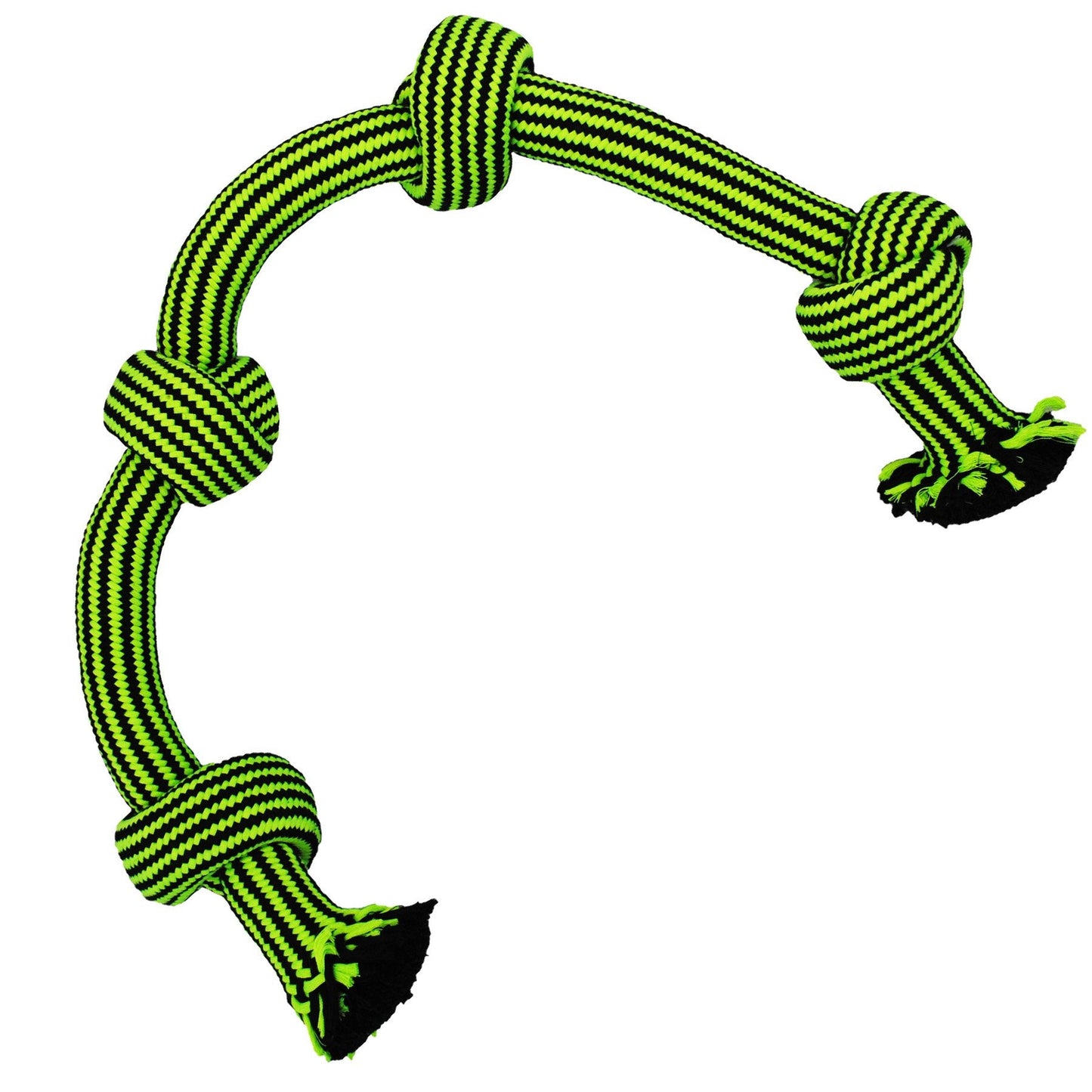 Jolly Pets durable dog chew toy in bright green and black color with knotted rope design