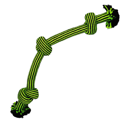 Jolly Pets durable dog chew toy in bright green and black rope design for interactive play