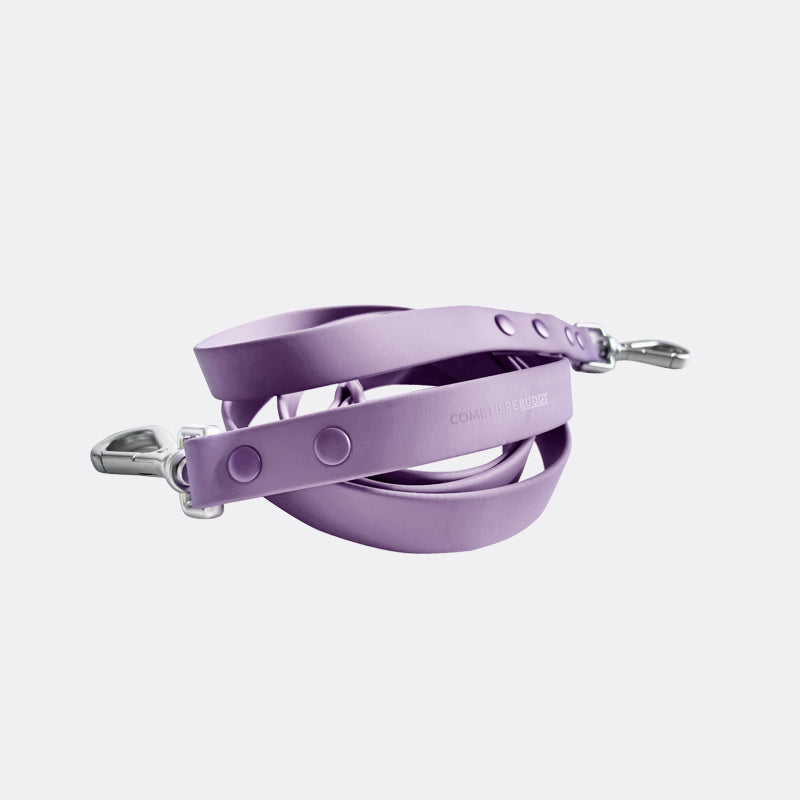 Come Here Buddy durable dog leash in lavender color made of strong, flexible material for safety and comfort