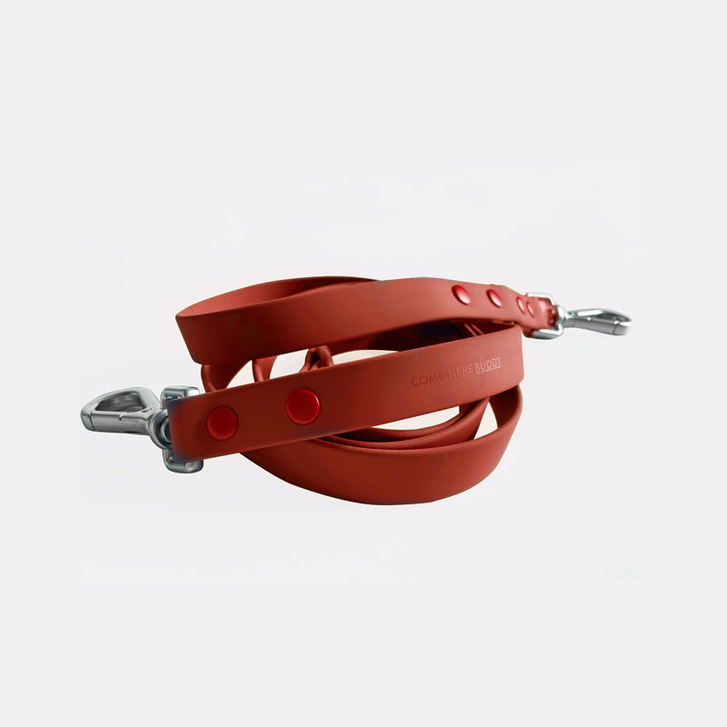 Come Here Buddy durable dog leash in red, designed for strong pets with a secure clip