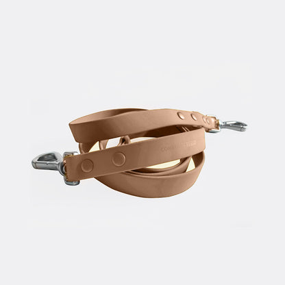 Come Here Buddy durable dog leash in tan color with sturdy metal clips for strong pets