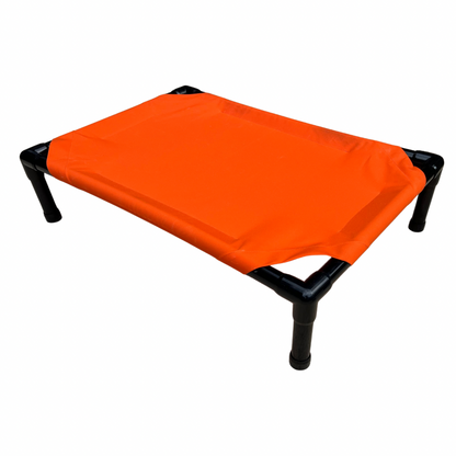 The Family Pet elevated dog bed in orange with sturdy frame for ultimate comfort and support