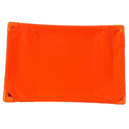 The Family Pet Elevated Dog Bed in bright orange for comfort and support outdoors