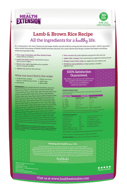 Health Extension Lamb and Brown Rice Dog Food Recipe with natural ingredients for a healthy pet life