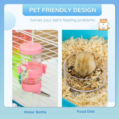 Extra large hamster cage with tunnels featuring a water bottle and food dish for easy feeding