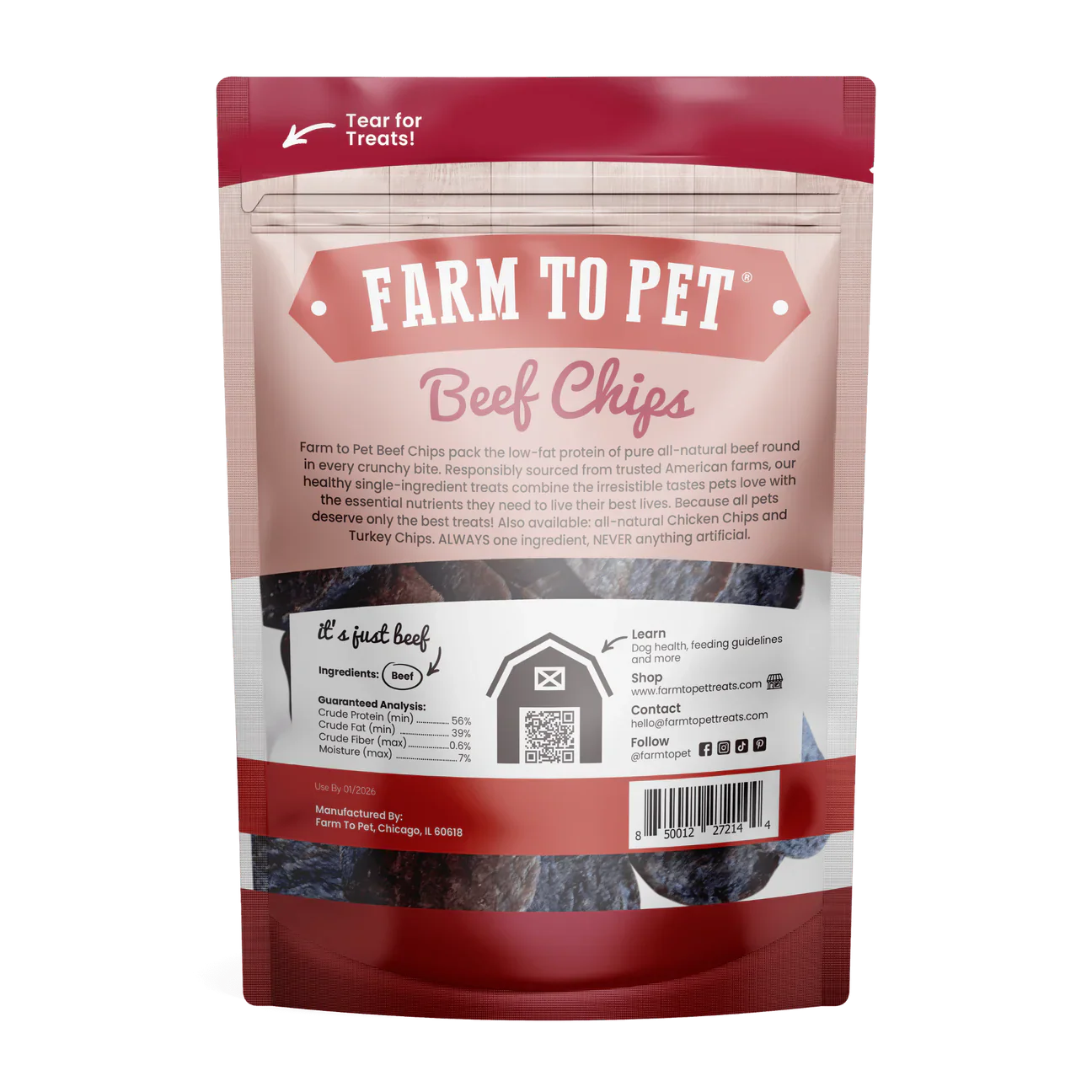 Farm to Pet Beef Chips Dog Treats, all-natural and crunchy beef chips for dogs