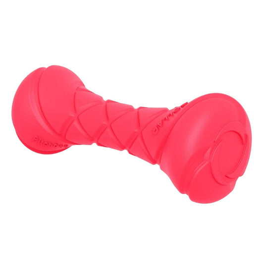 Red floating dog fetch toy designed for water play and durable chewing