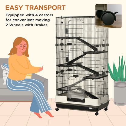 6 tier small animal cage with 4 castors and 2 wheels with brakes for easy transport