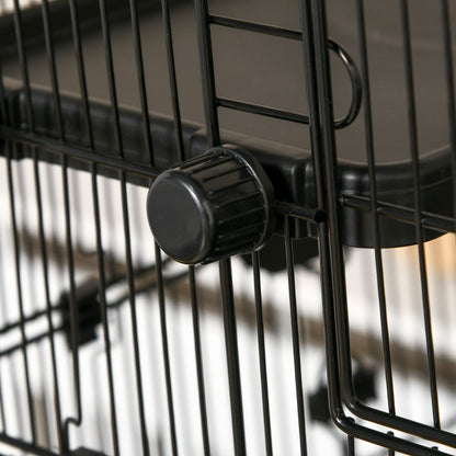 Close-up of locking mechanism on black 6 tier small animal cage from PawCounter.com