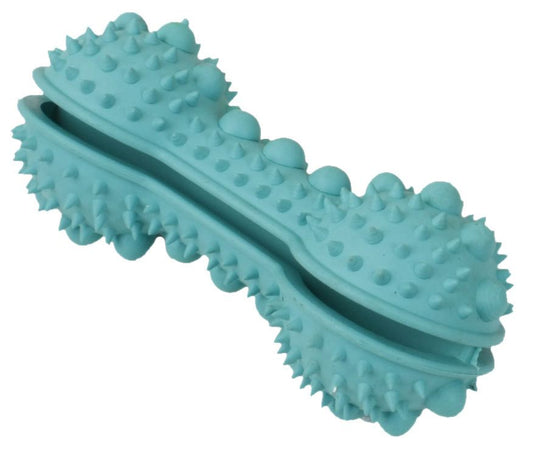 Blue spiked dog dental cleaning toy designed to help clean teeth and massage gums