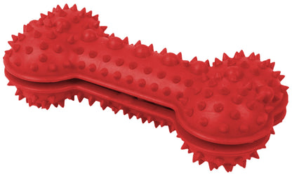 Red dog dental cleaning toy with textured surface and raised bumps for effective teeth cleaning