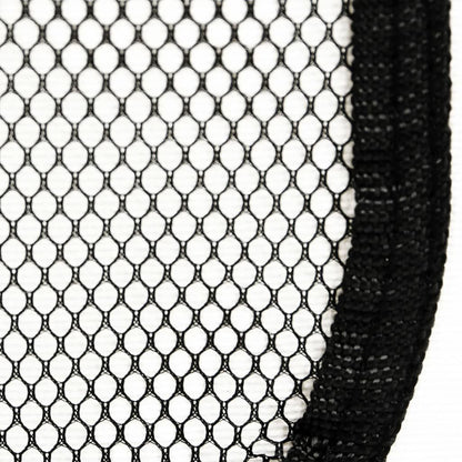Close-up detail of black mesh fabric and edge of foldable dog playpen by PawCounter.com