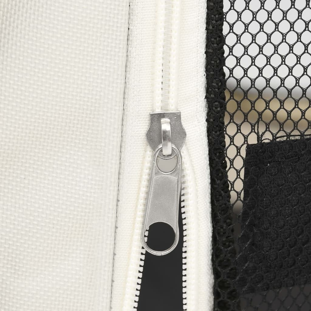 Close-up of zipper and mesh panel on PawCounter.com foldable dog playpen for secure ventilation