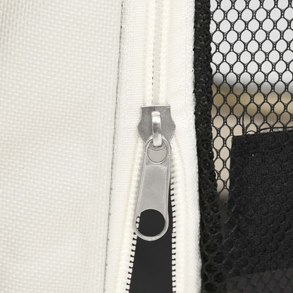Close-up of zipper and mesh panel on PawCounter.com foldable dog playpen for secure ventilation